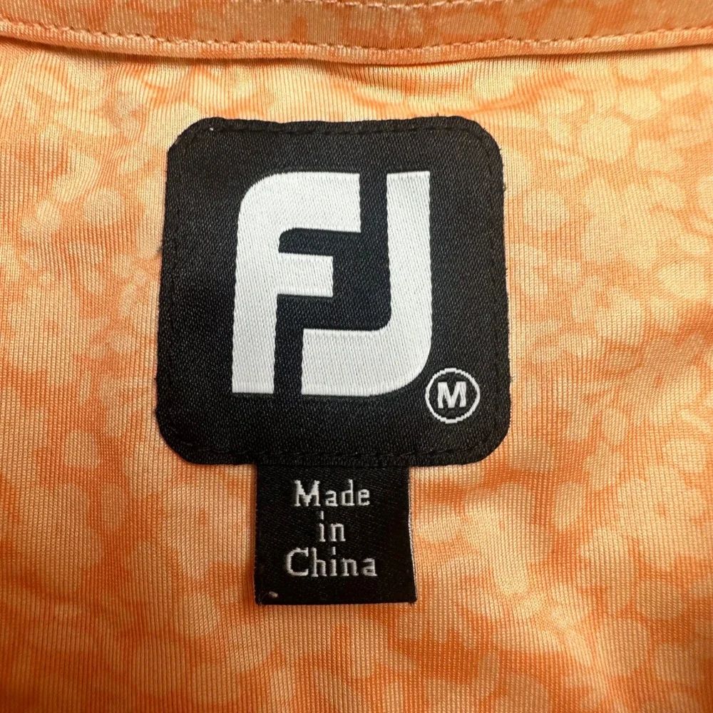 FootJoy Polo Shirt Mens Medium Orange Floral Performance Golf Short Sleeve